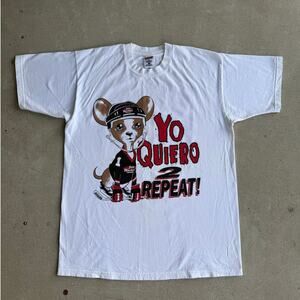 Vintage Joe Hockey Yo Quiero 2 Repeat Viva Detroit Dog White Shirt 90 Size Large